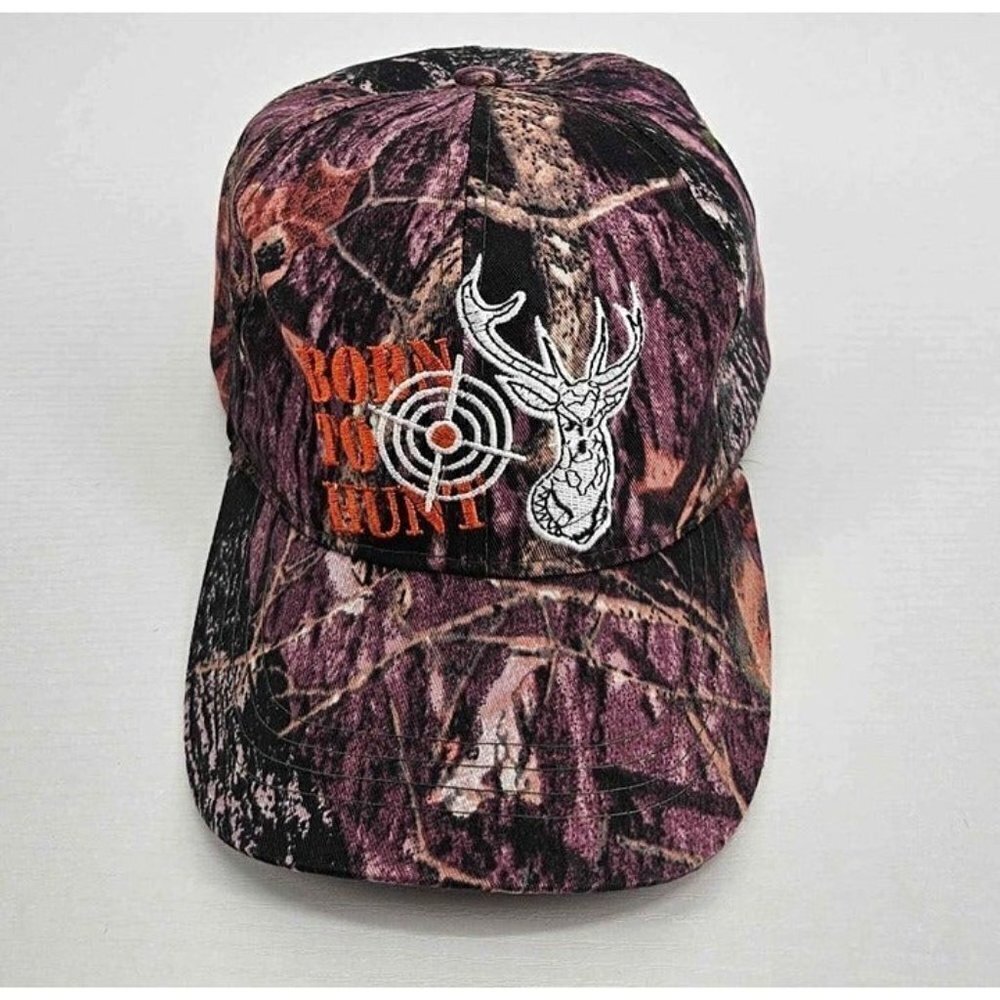 'Born To Hunt' Dear Head Camo Casual Adj Strap Cap One Size Fits All